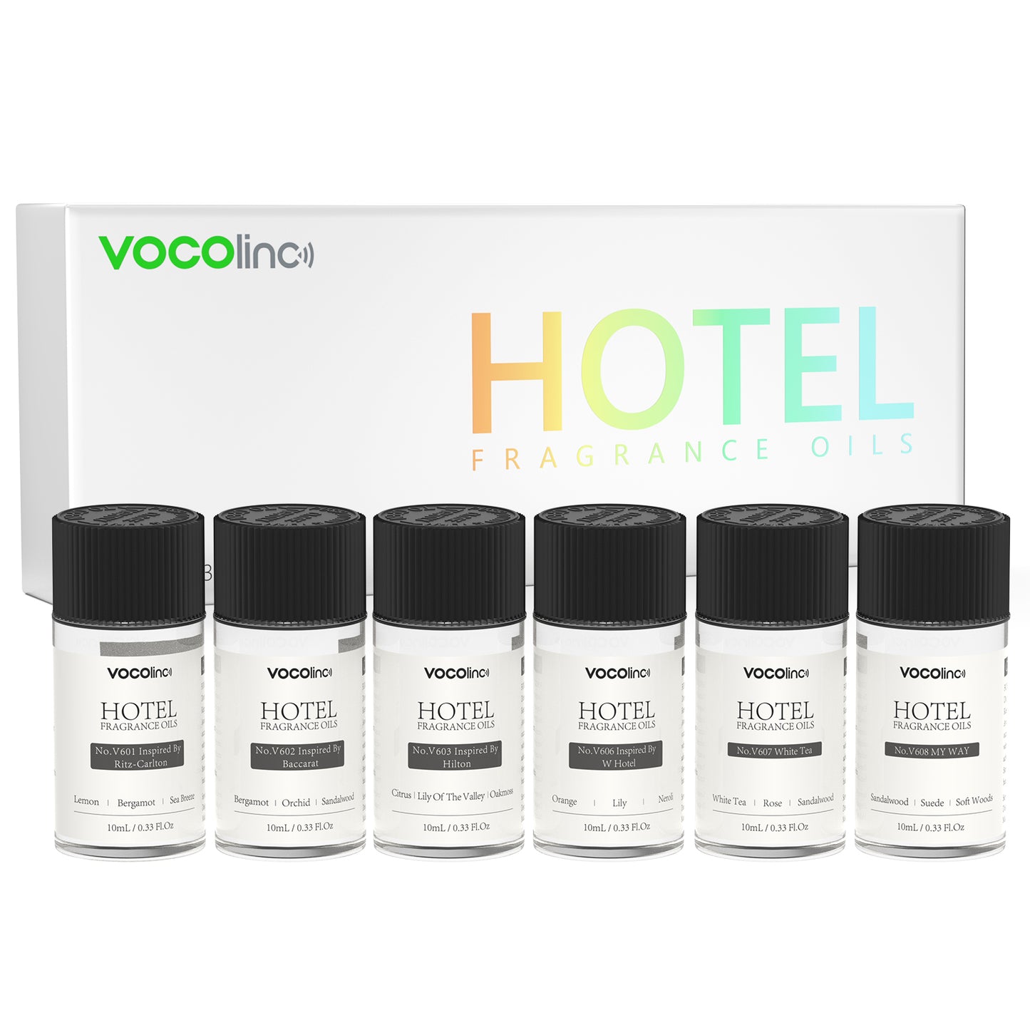 VOCOlinc Hotel Collection Diffuser Essential Oil Set - 6 Pack - 10 ml | Waterless Organic Essential Oil for Diffuser, Aromatherapy, Air Purifier - Inspired by Ritz-Carlton, Hilton, My Way and More