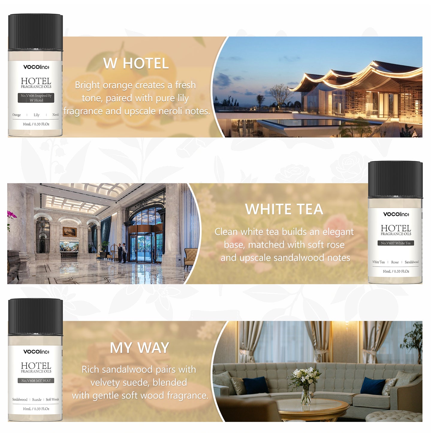 VOCOlinc Hotel Collection Diffuser Essential Oil Set - 6 Pack - 10 ml | Waterless Organic Essential Oil for Diffuser, Aromatherapy, Air Purifier - Inspired by Ritz-Carlton, Hilton, My Way and More