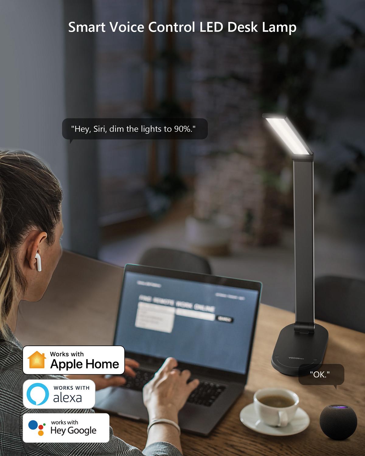 Smart Voice Control: VOCOlinc led desk lamp work with Google Assistant, Alexa, and Apple HomeKit. Just say the word to control the led table lamp via Alexa, or Google Assistant, it will turn your home into a smart and comfy one. Enjoy the hands-free conve