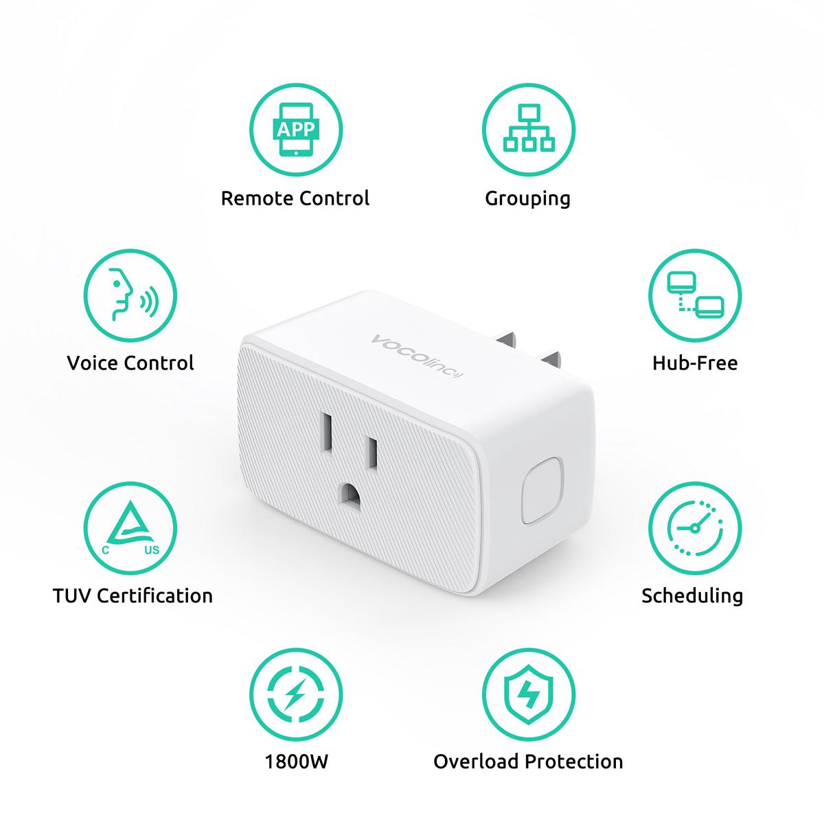 VOCOlinc Smart Plug, Mini WiFi Outlet Socket Works with HomeKit Alexa  Google Home Nest Hub, Voice Control, Remote Access, Timer, No Hub Required,  15A 1800W 2.4GHz Network
