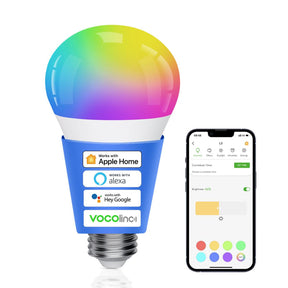 VOCOlinc Smart Light Bulbs,Alexa Light Bulb,A21 2.4GHz Wifi LED Smart Bulb Work with Apple Homekit,Google Home.RGBCW Color Changing Bulbs Brightness Dimmable,E26 850LM 60W Equivalent,No Hub Required.