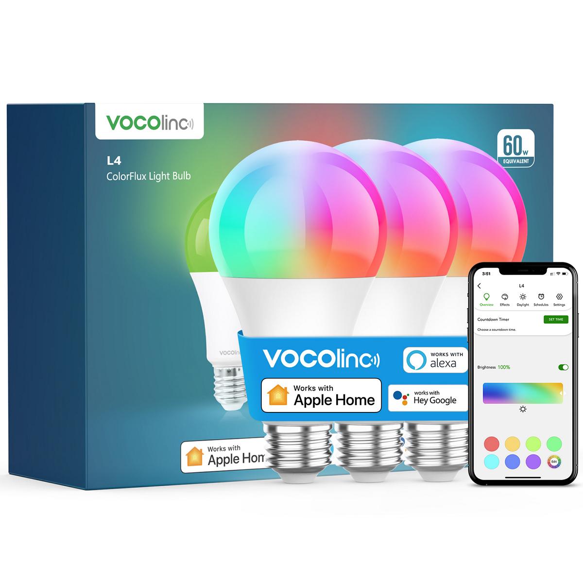 VOCOlinc SmartGlow WiFi RGBCW Ambiance LED Light Bulb-L4 -3Packs